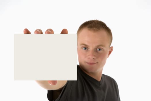 A young man holds an empty pad