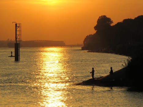 Fishing in the sunset