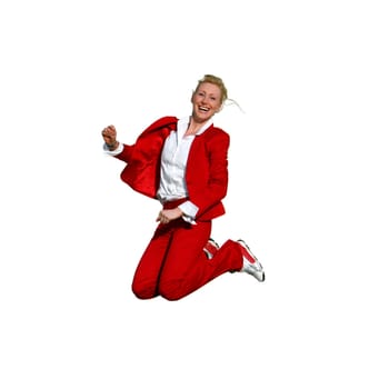 blonde woman jumping