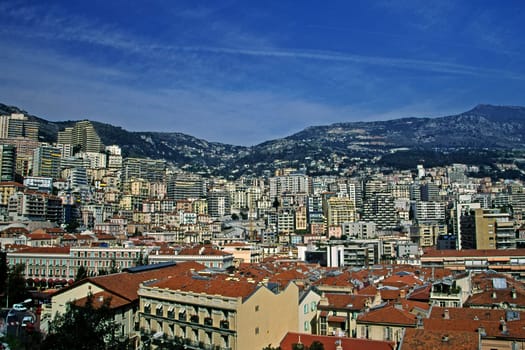 Monaco,townscape with mountains,Cote dAzur