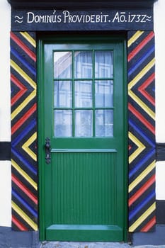 Half-timbering,green door