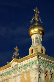 The Russian Chapel in Darmstadt was built by the St. Petersburg architect Louis N. Benois (actually Leontij Nikolayevich Nebnois),a grandfather of Peter Ustinov,in the style of a Russian church of the 16th century. It was built from 1897 to 1899