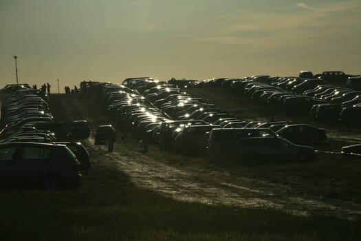 Sheet metal avalanche in a funfair parking lot