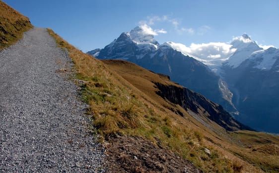 Hiking trail from First to Bachalpsee above Grindelwald in the Bernese Oberland