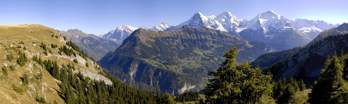 Jungfrau,Mönch and Eiger - the heart of the region.    The mountain massif of the Eiger,Mönch and Jungfrau,which rises steeply above the valley floor,has fascinated people for centuries and thus also prepared the ground for alpine tourism. The Eiger-Nord