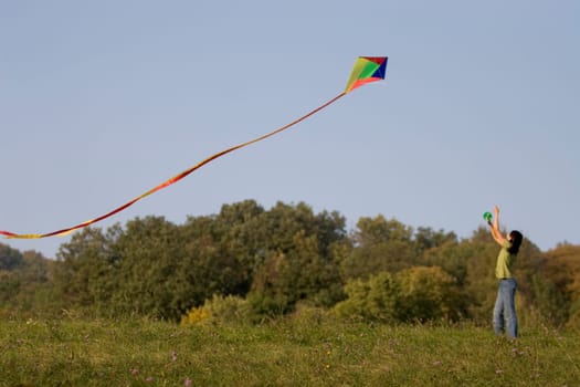Kite flying in autumn