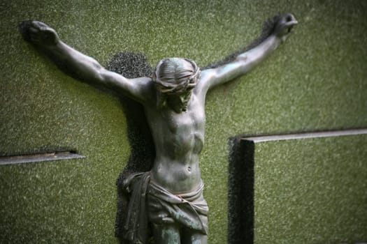 Portrait of Jesus on an old tombstone