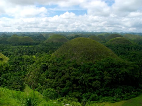 The Chocolate Hills of the island of Bohol in the Philippines. When the dry season comes to an end,the bushes and meadows turn brown. They will look like chocolate! There are over 1000 of these hills on the island!