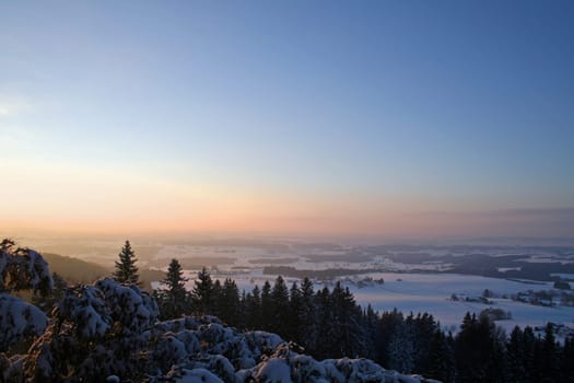 Sunset Winter Landscape Bavaria