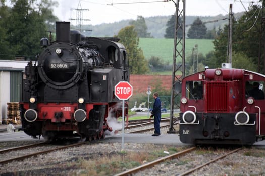 Steam locomotive "Emil Mayrisch No. 3"" and small diesel locomotive"