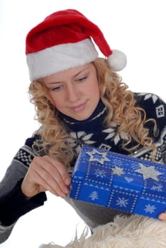 Woman unwrapping gift