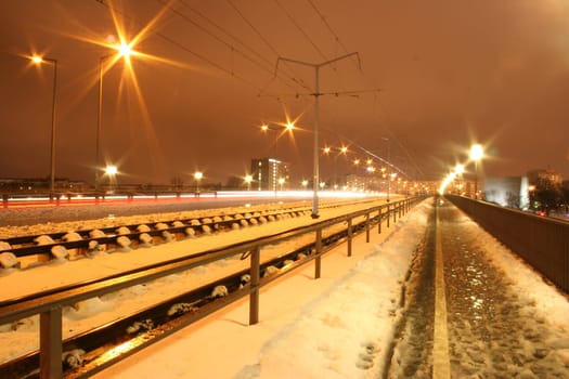 Winter at night in the city