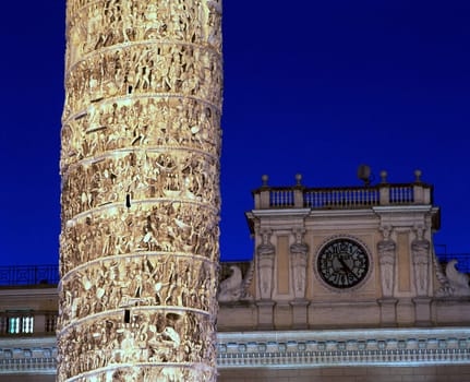 ... the Column of Marcus Aurelius in Piazza Colonna in Rome. The reliefs depict the campaigns of Marcus Aurelius against the Marcomanni,Quadi and Sarmatians. The depiction begins with a crossing of the Danube,presumably at Carnuntum... in the background