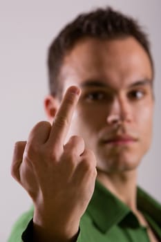 Man shows middle finger