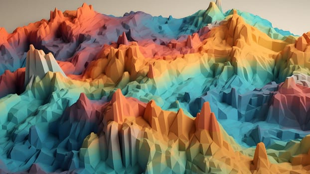 abstract topographic landscape model based on small colorful cubes. Neural network generated in May 2023. Not based on any actual person, scene or pattern.