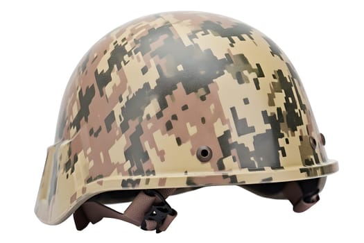 20-th century combat infantry helmet on white background. Neural network generated in May 2023. Not based on any actual person, scene or pattern.