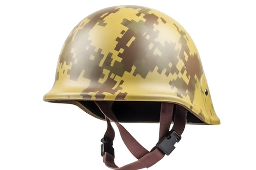 20-th century combat infantry helmet on white background. Neural network generated in May 2023. Not based on any actual person, scene or pattern.