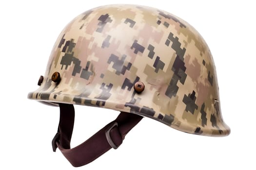 20-th century combat infantry helmet on white background. Neural network generated in May 2023. Not based on any actual person, scene or pattern.