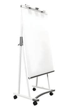 blank flipchart on white background, perspective view. Neural network generated in May 2023. Not based on any actual person, scene or pattern.