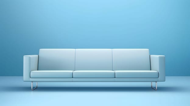 Minimalist light-blue sofa on light blue background. Neural network generated in May 2023. Not based on any actual scene or pattern.