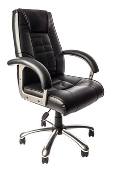 Black leather office chair isolated on white background. Neural network generated in May 2023. Not based on any actual person, scene or pattern.