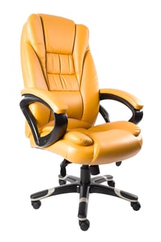Yellow leather office chair isolated on white background. Neural network generated in May 2023. Not based on any actual person, scene or pattern.