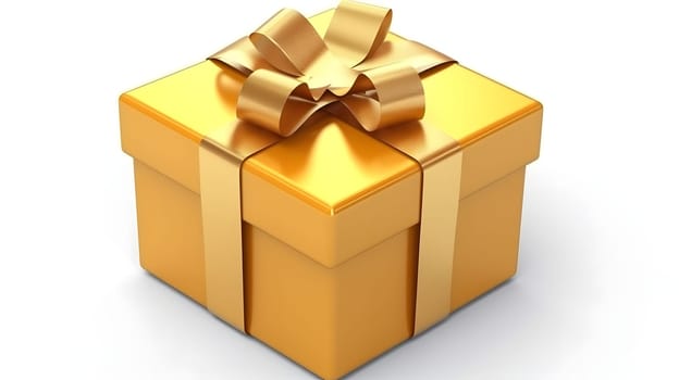 One yellow gift box in craft wrapping paper and satin ribbon with yellow bow on white clean flat surface background. Neural network generated in May 2023. Not based on any actual person, scene or pattern.