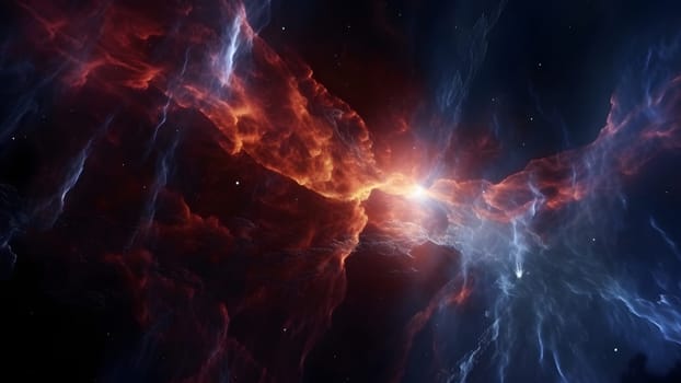 fantastic space nebula with glowing plasma flows on black background. Neural network generated in May 2023. Not based on any actual scene or pattern.
