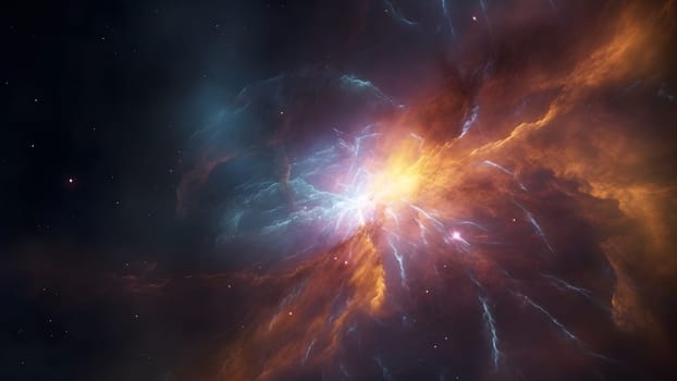 fantastic space nebula with glowing plasma flows on black background. Neural network generated in May 2023. Not based on any actual scene or pattern.