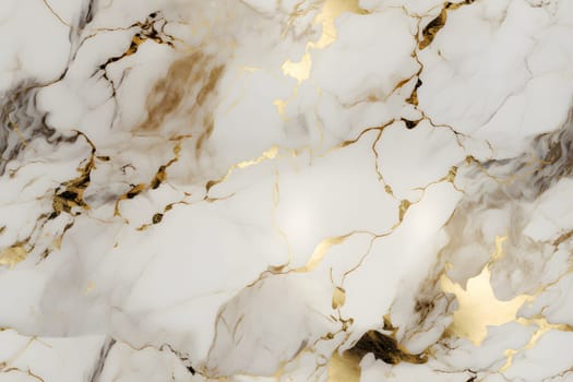 seamless white marble texture with black and golden veins. Neural network generated in May 2023. Not based on any actual person, scene or pattern.