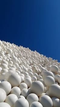 many soft white balls on blue sky background, minimalistic wallpaper. Neural network generated in May 2023. Not based on any actual person, scene or pattern.