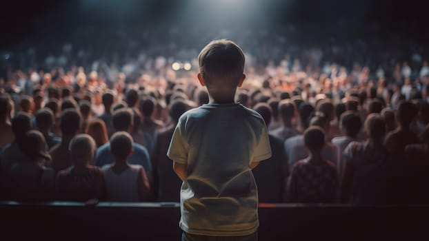 everyone turned their backs on the child, view from behind. Neural network generated in May 2023. Not based on any actual person, scene or pattern.