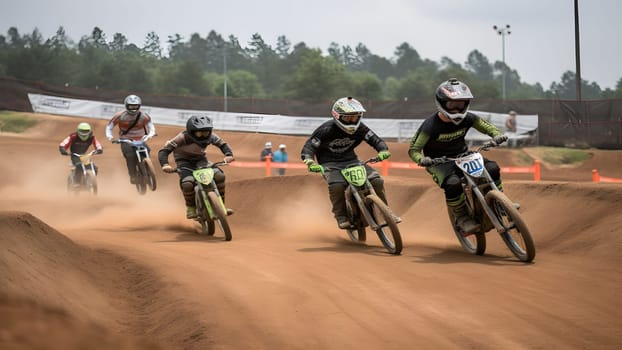 Extreme sport BMX racing at daytime. Neural network generated in May 2023. Not based on any actual person, scene or pattern.