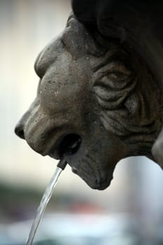 Coat of arms holding lion on a fountain in Weimar (Thuringia)