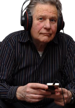 Senior with mp3 player