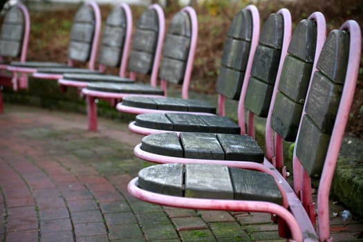 Rows of chairs in a city