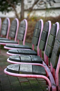 Rows of chairs in a city