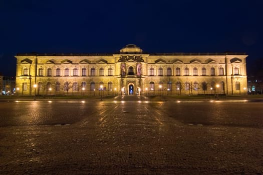 Dresden - View of the Zwinger at night from Theaterplatz