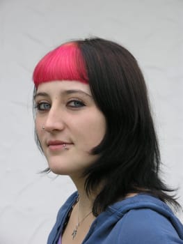 pale girl with pink hair