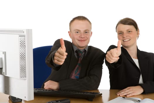 Business people give the thumbs up