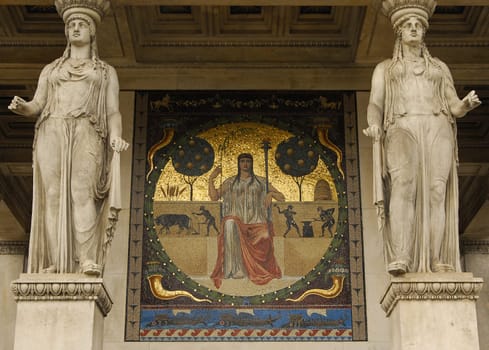 One of the four mosaic paintings on the Munich Angel of Peace on the theme "Blessing of Culture"" - standing for prosperity through peace after the war,here the east side"