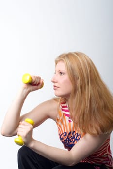 Franziska with dumbbells profile