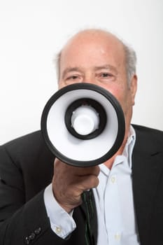 elderly man with megaphone