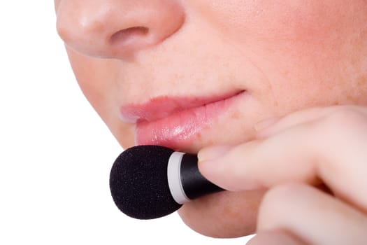 Speaking into the microphone