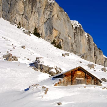 Alpine pasture in winter