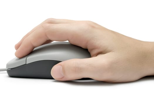Hand on computer mouse
