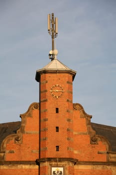 Mobile phone antennas on the top of the tower of the old post office building in Lemgo (Lippe district,North Rhine-Westphalia)