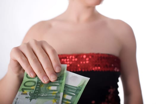 Handing over money to woman