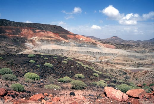Bizzare volcanic landscape between Abha and Najran in southern Saudi Arabia.