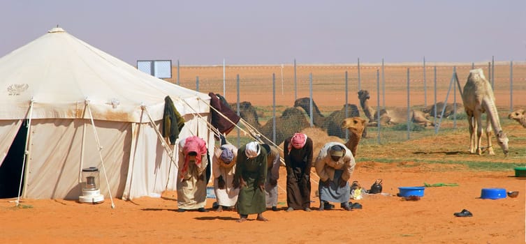 Prayer time in Tanath,in the middle of the desert,170km north. from Riyadh,Saudi Arabia.